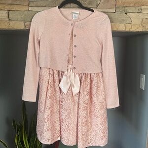 Holiday Party 2-Pc Lace Metallic Dress Sweater Set Party Formal Event Pink 14